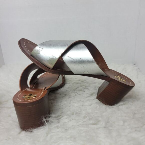 Tory Burch Shoes  Womens Size 9 M  Montrose Mirror Slip On Silver Leather Heel - Picture 6 of 10